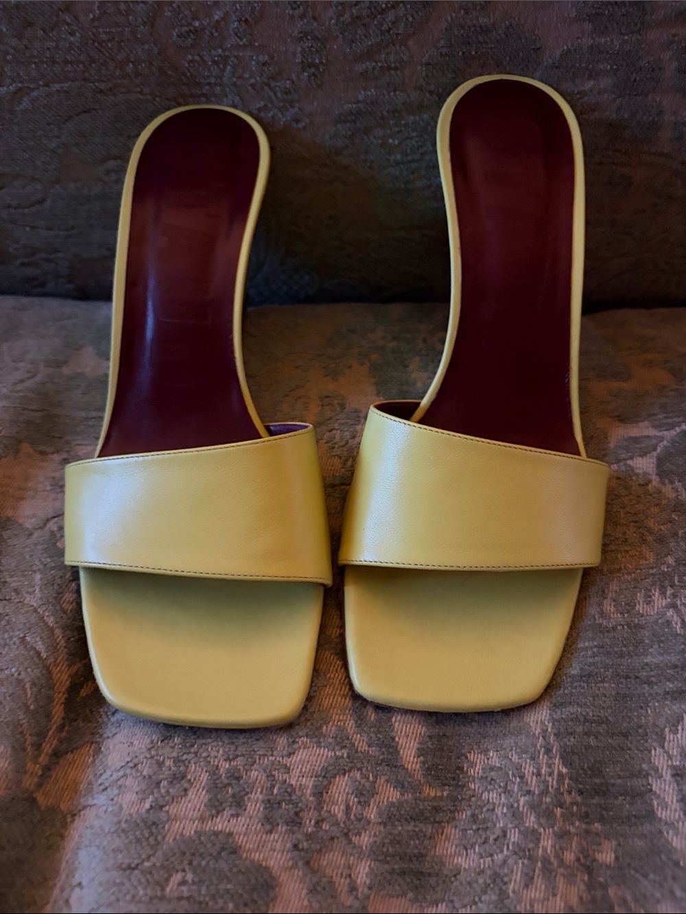 STAUD Lime Green Square-Toe Slide Mules
